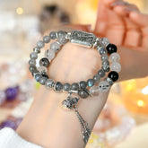 Natural Crystal Labradorite Black Rutilated Quartz Double Layer Bracelet - Growth & Energy